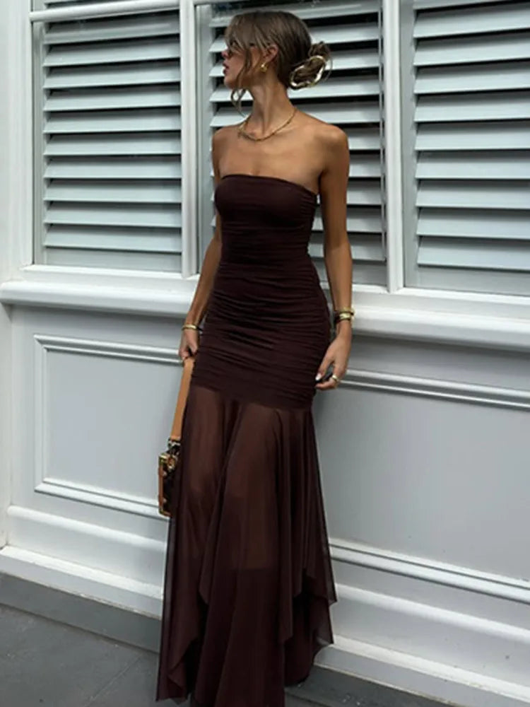 Strapless Evening Dress with Asymmetrical Hem | Elegant Dresses