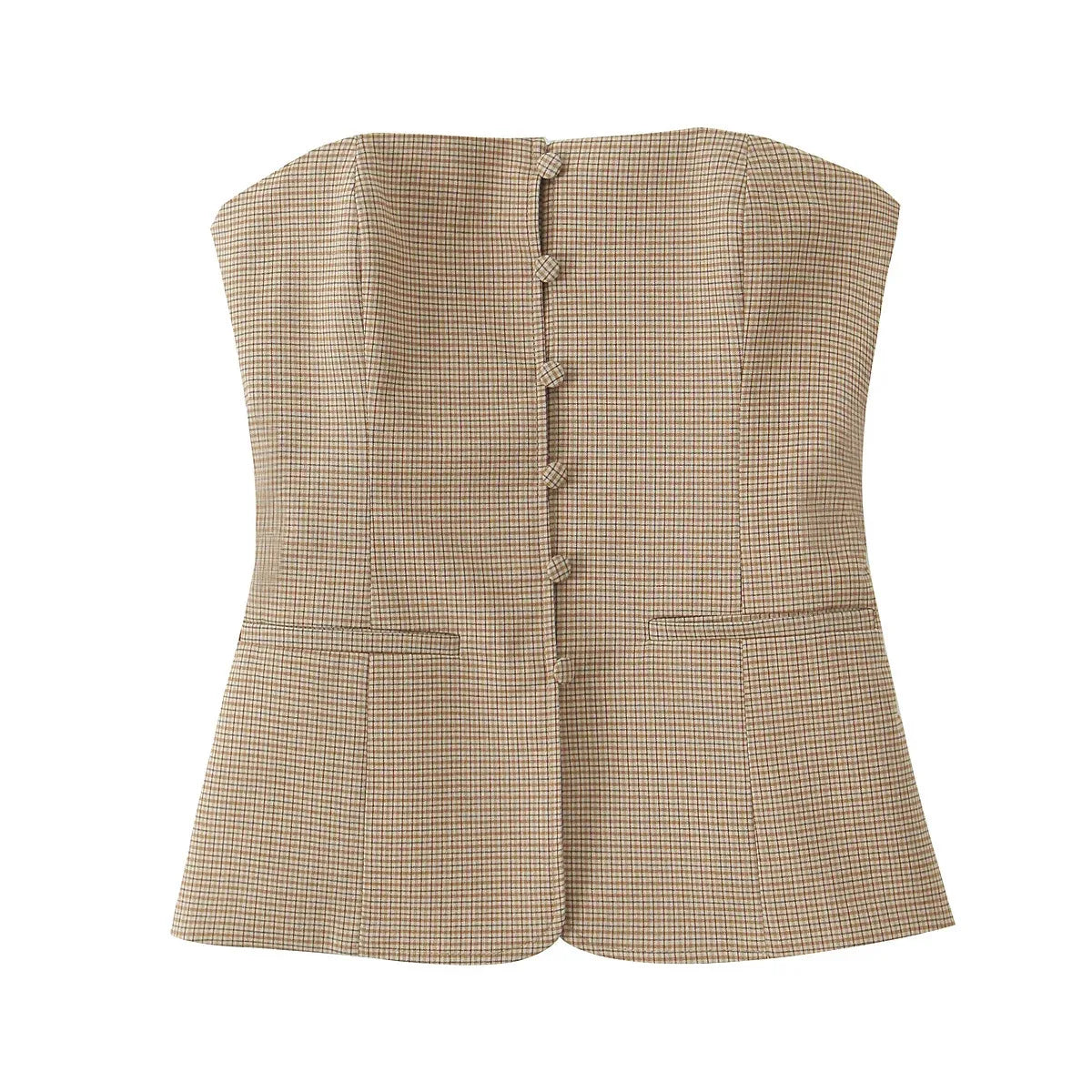 Tailored Houndstooth Set for Office - Strapless Blouse and Shorts | Matching Sets