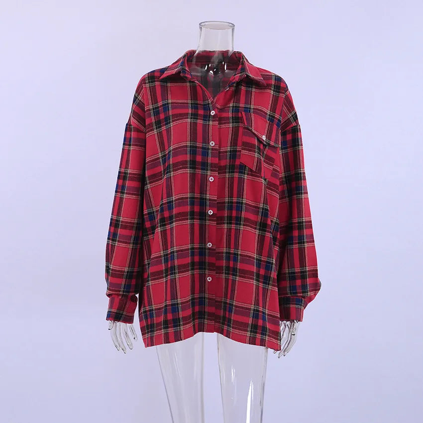 Red Plaid Long-Sleeve Shirt for Women - Casual &amp; Comfy | Shirts