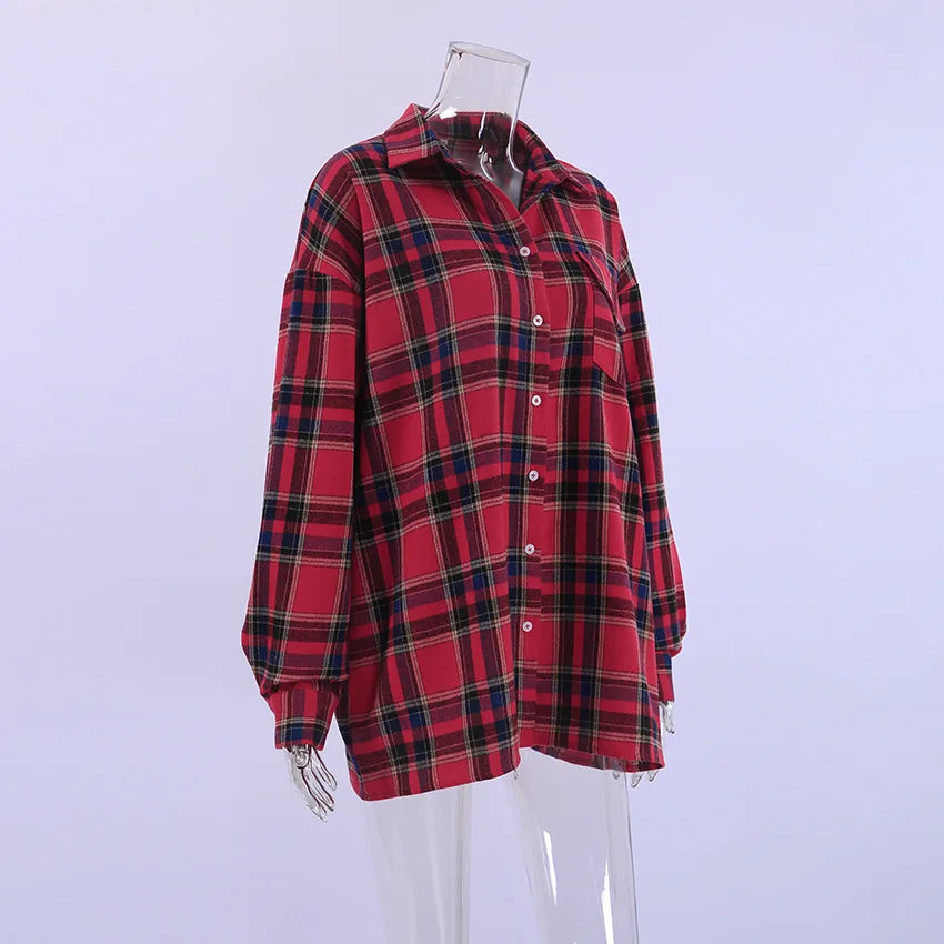 Red Plaid Long-Sleeve Shirt for Women - Casual &amp; Comfy | Shirts