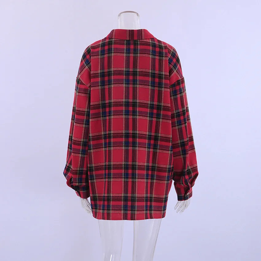 Red Plaid Long-Sleeve Shirt for Women - Casual &amp; Comfy | Shirts