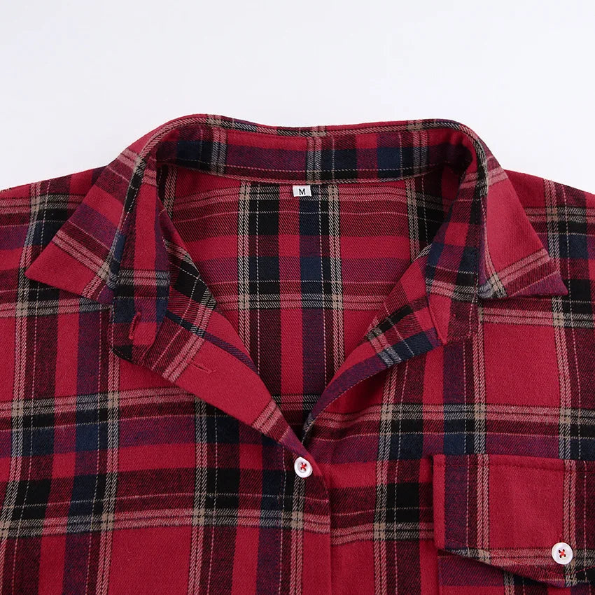 Red Plaid Long-Sleeve Shirt for Women - Casual &amp; Comfy | Shirts