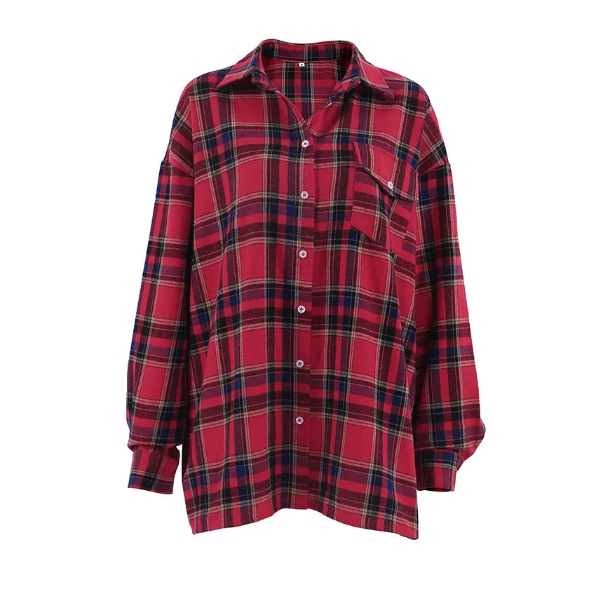 Red Plaid Long-Sleeve Shirt for Women - Casual &amp; Comfy | Shirts