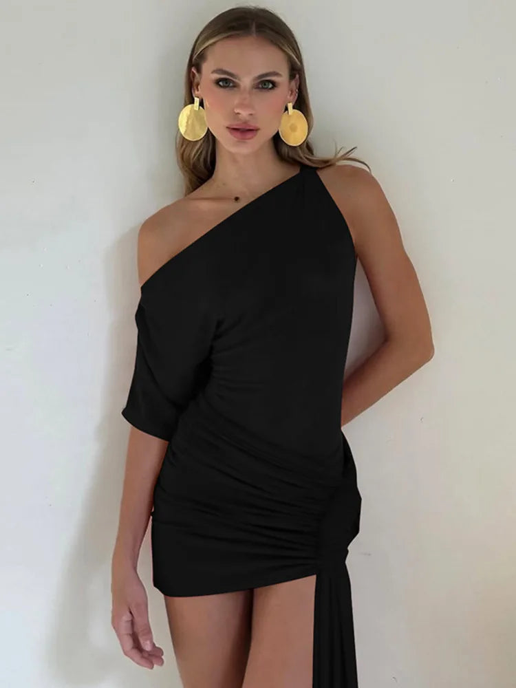 Draped One-Shoulder Mini Dress - Own the Night