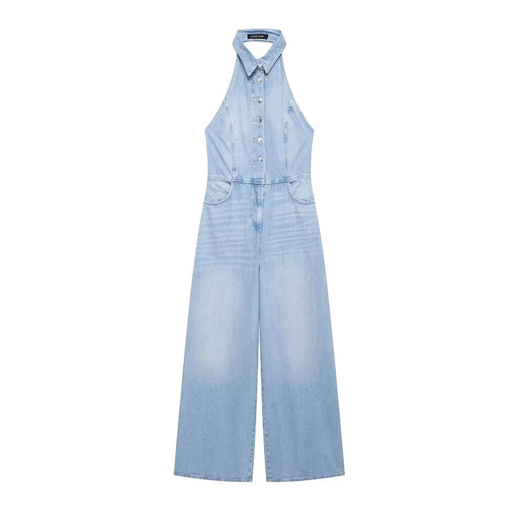 rendy Backless Denim Jumpsuit for Leisure Days