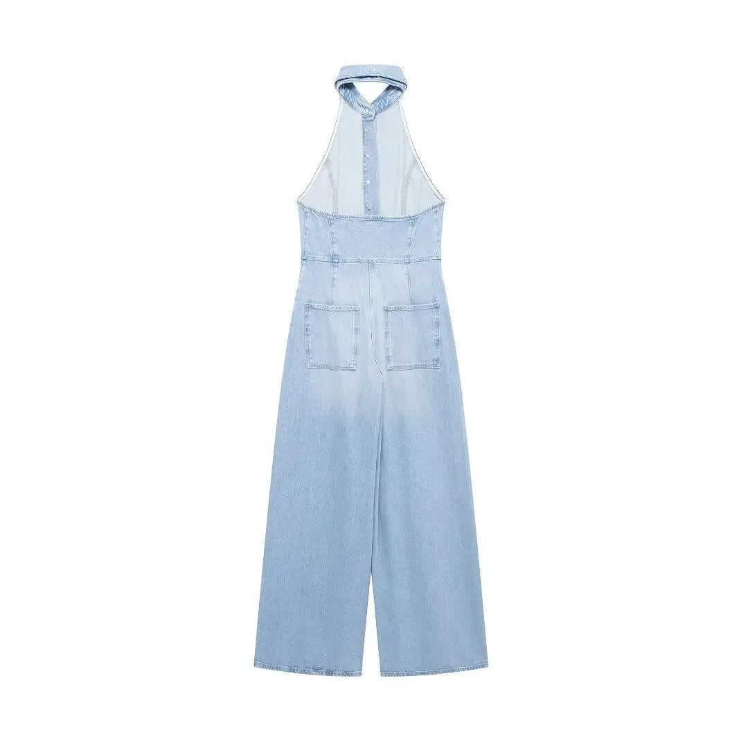 rendy Backless Denim Jumpsuit for Leisure Days | Jumpsuits