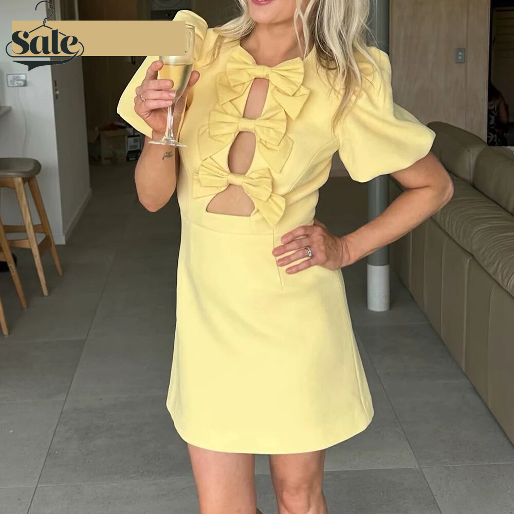 Puff Sleeve Yellow Dress – Ideal for Cocktail Parties | Sheath Dresses
