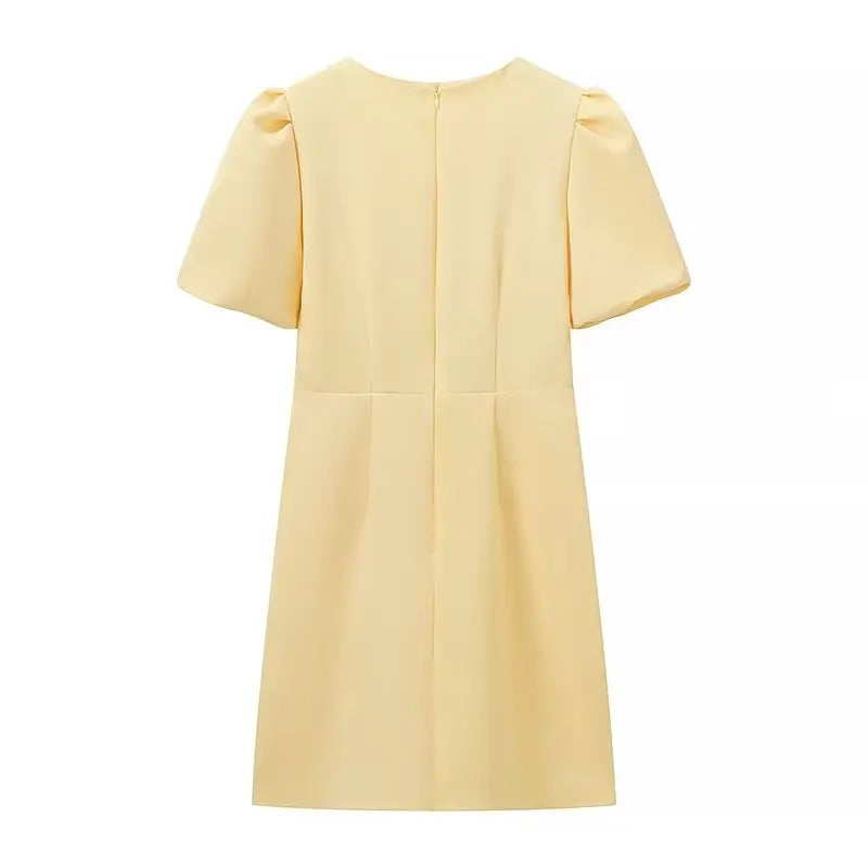 Puff Sleeve Yellow Dress – Ideal for Cocktail Parties | Sheath Dresses