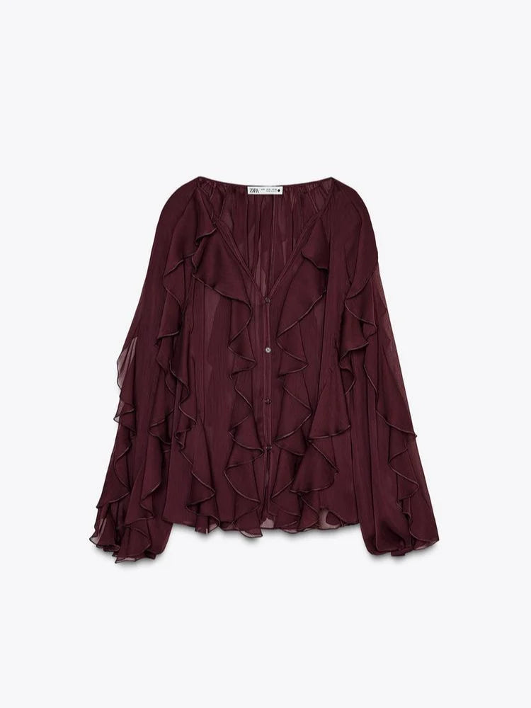 Everyday Elegance V-Neck Ruffle Blouse | Blouses