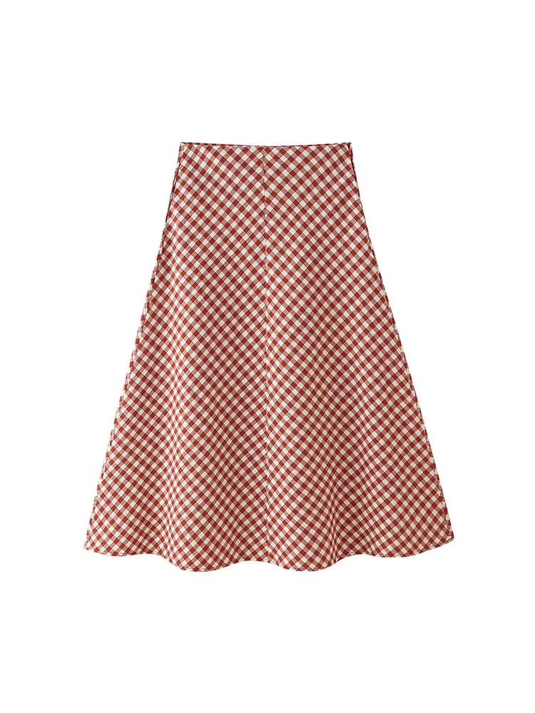 Women's Plaid Shirred Top and A-Line Skirt Set | Matching Sets