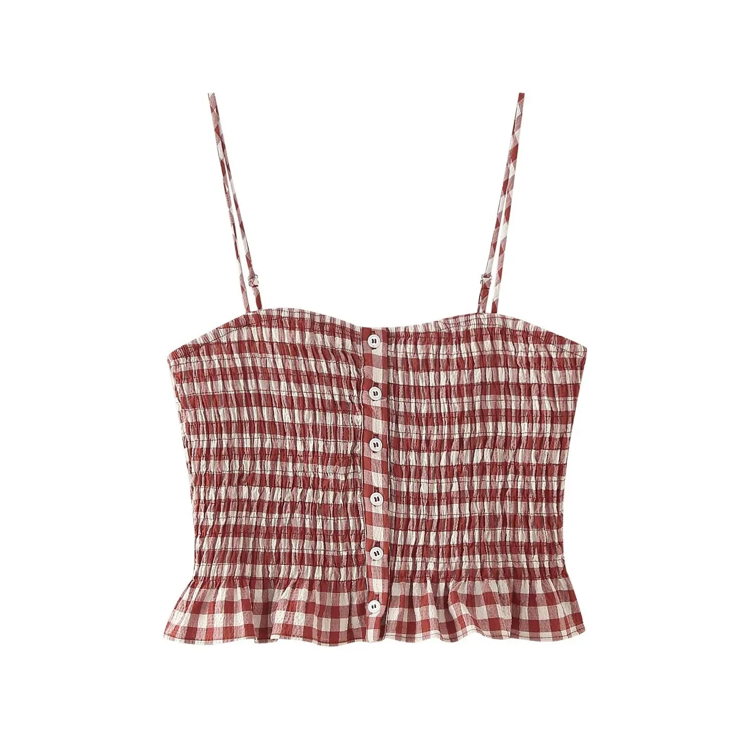 Women's Plaid Shirred Top and A-Line Skirt Set | Matching Sets