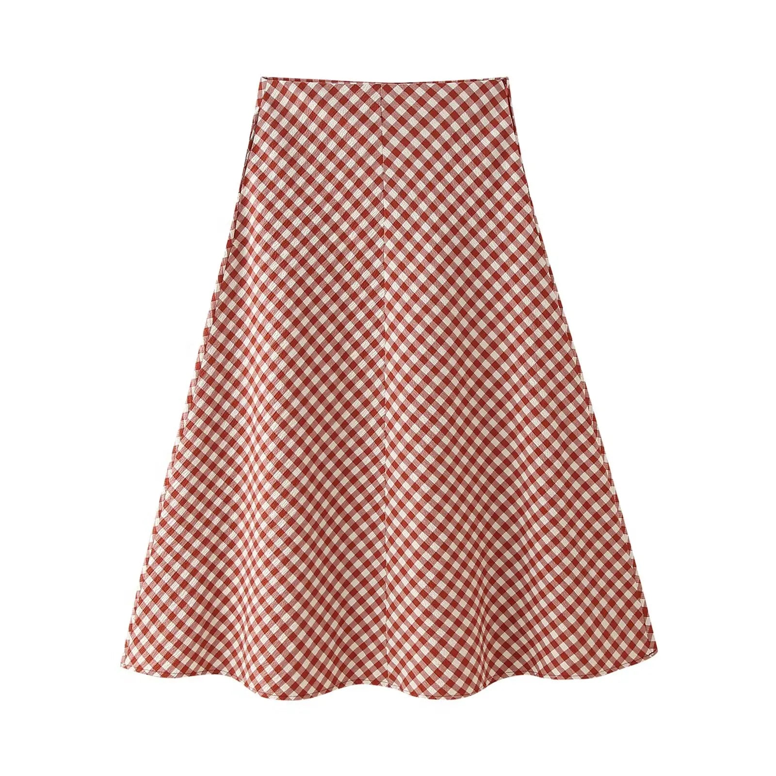 Women's Plaid Shirred Top and A-Line Skirt Set | Matching Sets