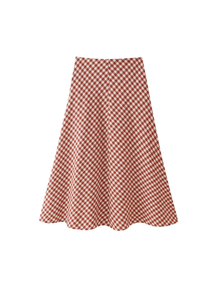 Women's Plaid Shirred Top and A-Line Skirt Set | Matching Sets