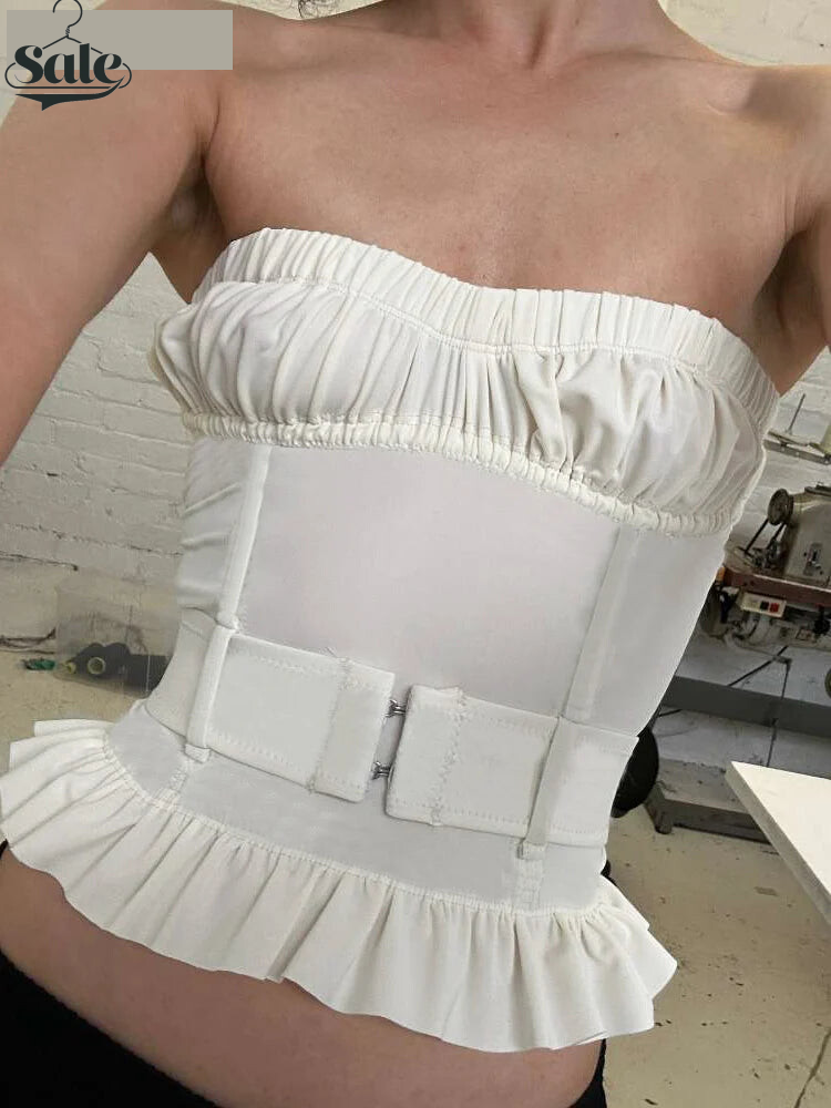 Casual Strapless Ruffled Top with Matching Belt