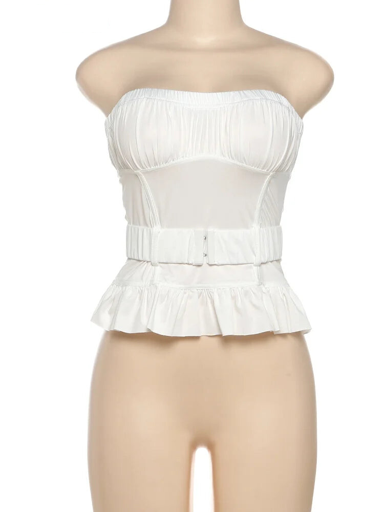 Casual Strapless Ruffled Top with Matching Belt | Strapless Tops