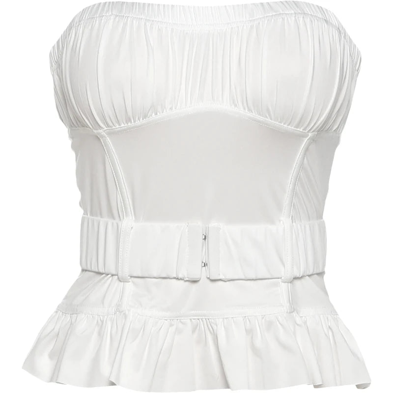 Casual Strapless Ruffled Top with Matching Belt | Strapless Tops