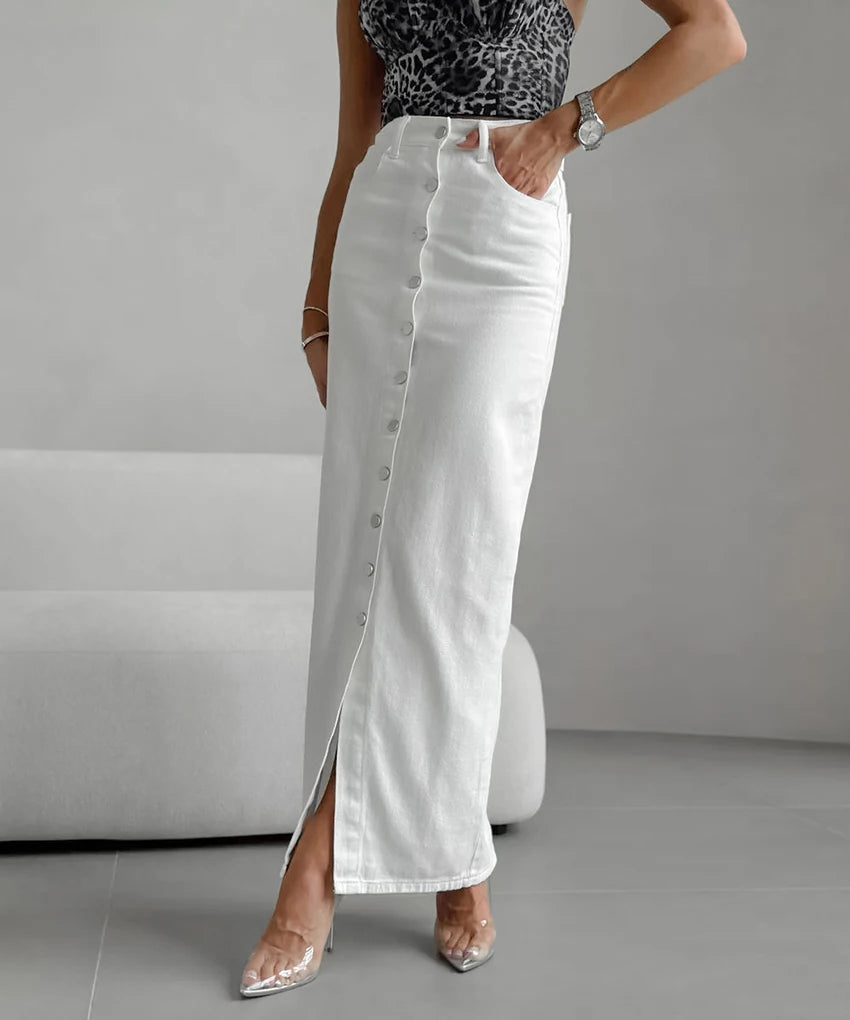 Elegant White Buttoned Skirt for Day-to-Night | Maxi Skirts