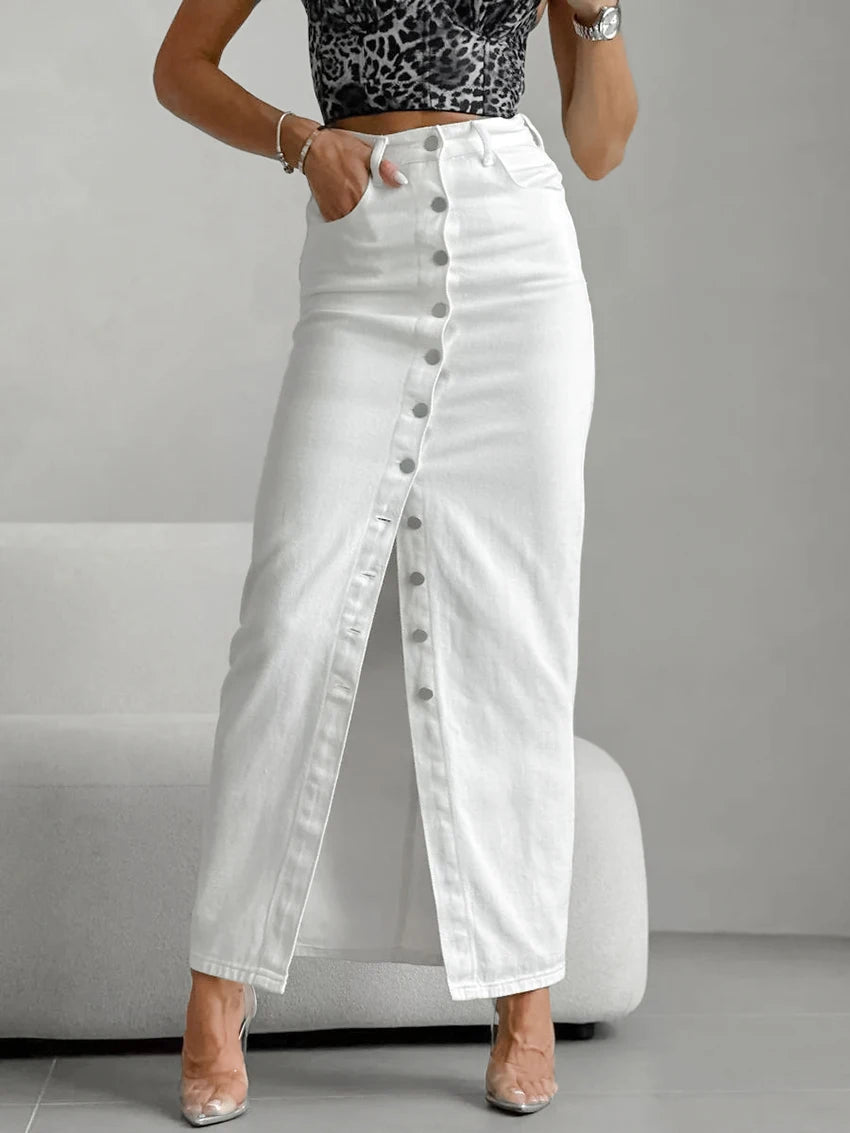 Elegant White Buttoned Skirt for Day-to-Night | Maxi Skirts