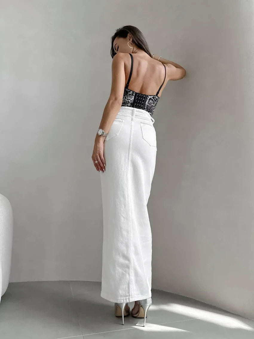 Elegant White Buttoned Skirt for Day-to-Night | Maxi Skirts