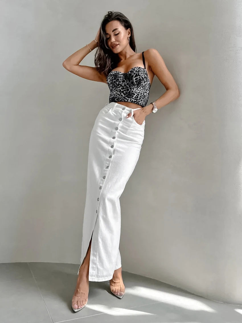 Elegant White Buttoned Skirt for Day-to-Night | Maxi Skirts