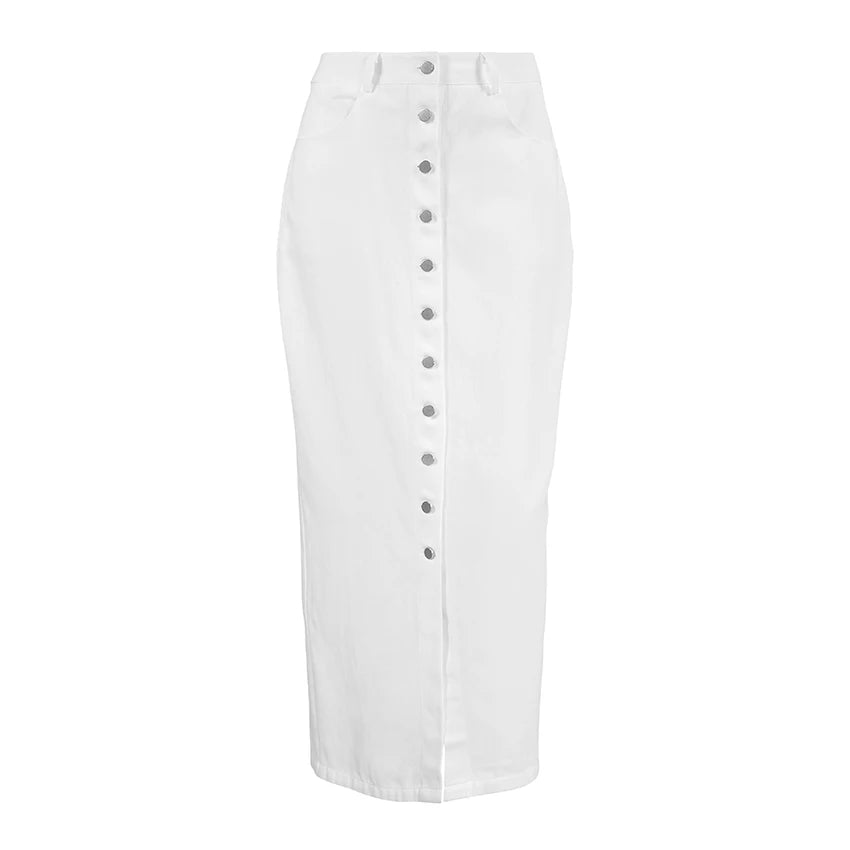 Elegant White Buttoned Skirt for Day-to-Night | Maxi Skirts