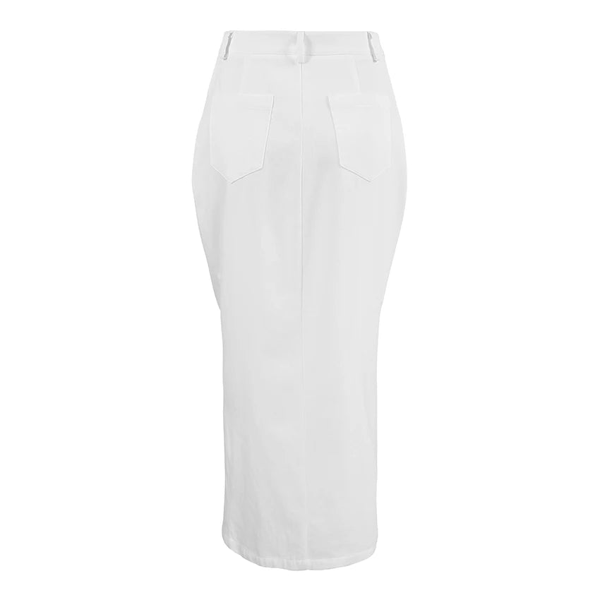 Elegant White Buttoned Skirt for Day-to-Night | Maxi Skirts