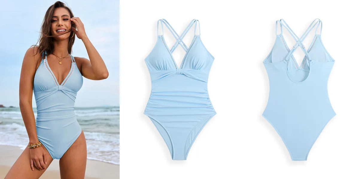 Trendy Blue One-Piece Swimwear for Sunbathing & Surfing | Swimwear