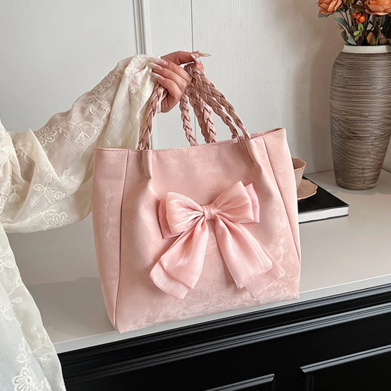 Pink Casual Handbag with Decorative Bow | Coffee Date