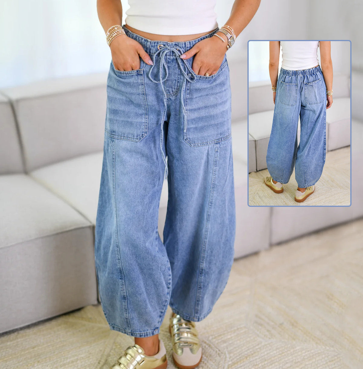 Wide-Leg Jeans with Paperbag Back for Women