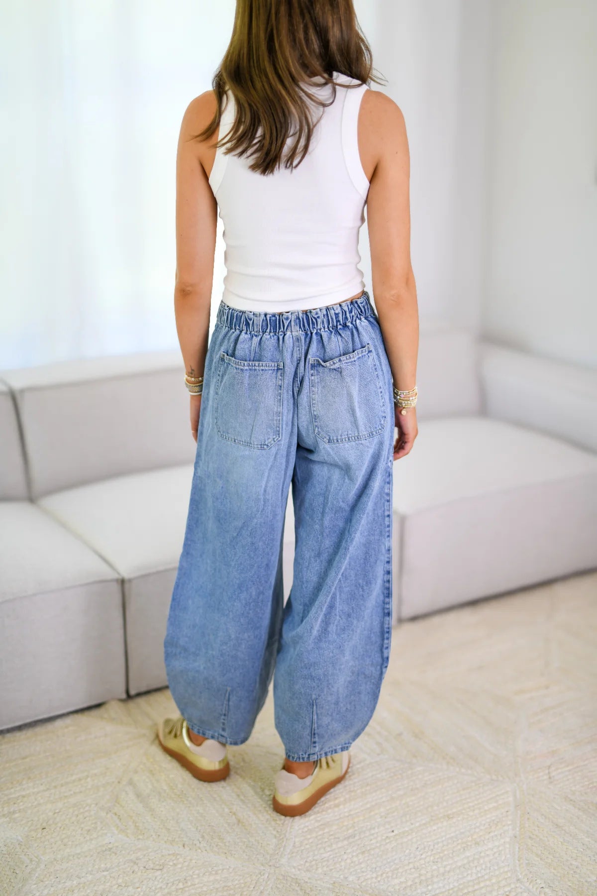 Wide-Leg Jeans with Paperbag Back for Women | Pants