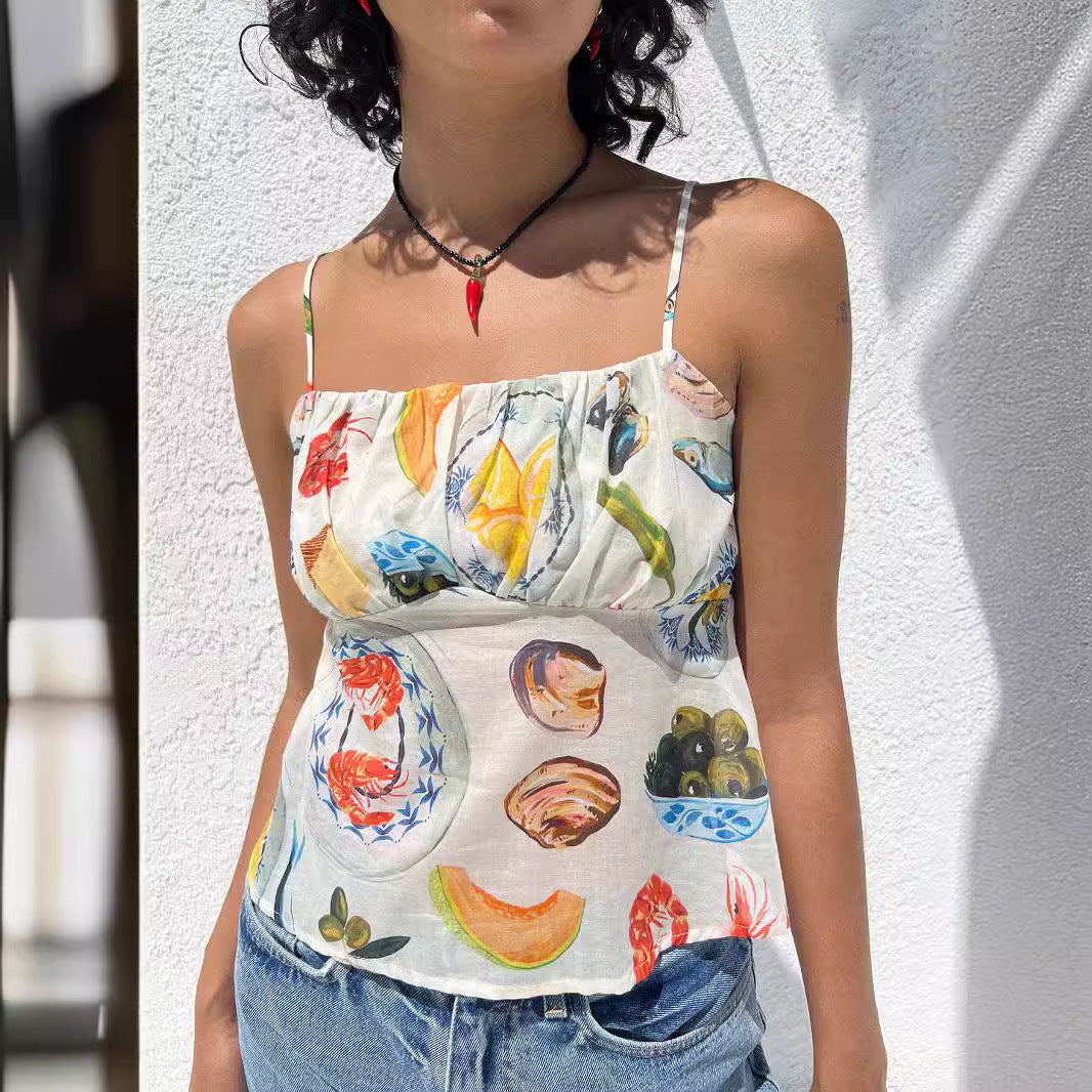 Colorful Casual Cami Top with Food Print