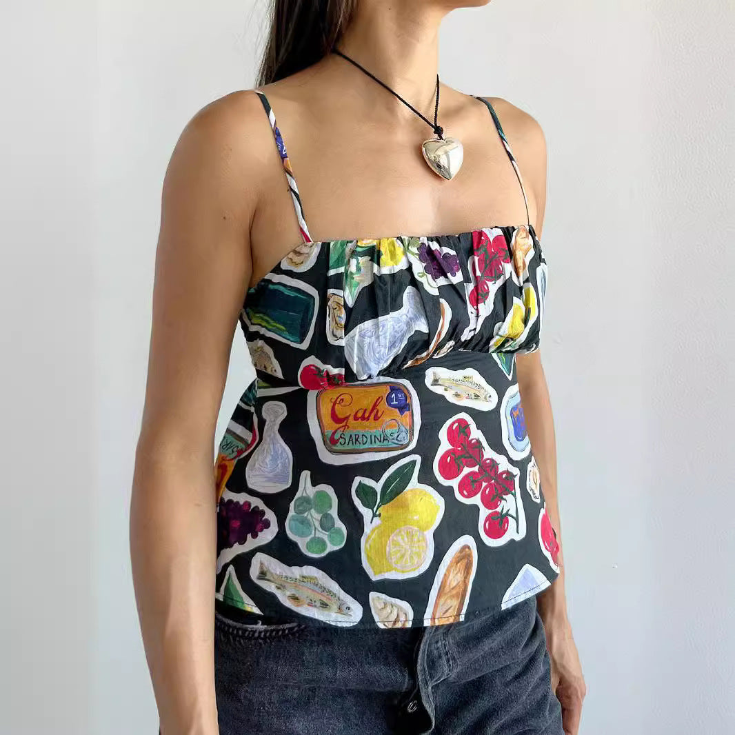 Colorful Casual Cami Top with Food Print | Sleeveless Tops