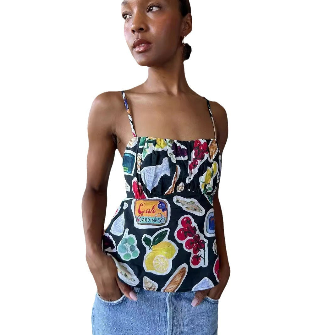 Colorful Casual Cami Top with Food Print | Sleeveless Tops