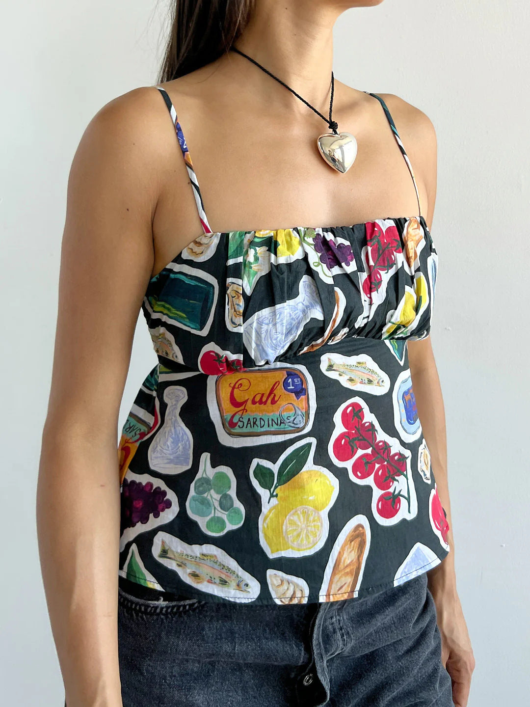 Colorful Casual Cami Top with Food Print | Sleeveless Tops