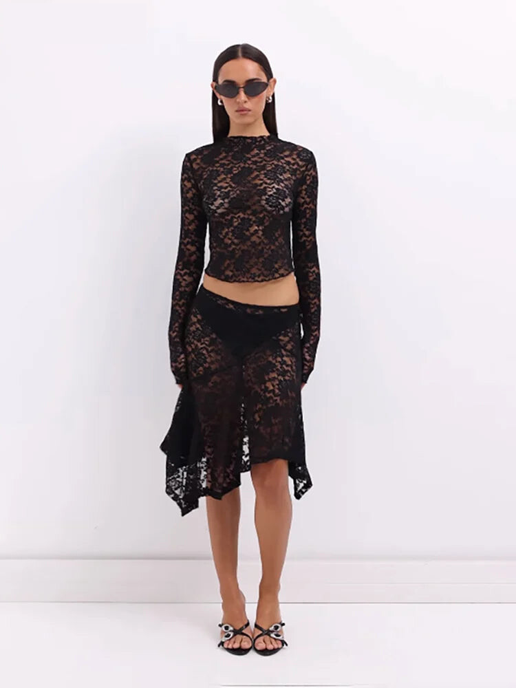 Floral Lace Matching Set Asymmetric Skirt and Blouse | Matching Sets