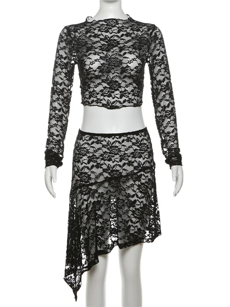 Floral Lace Matching Set Asymmetric Skirt and Blouse | Matching Sets