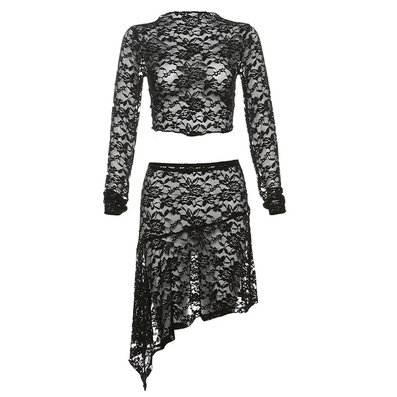 Floral Lace Matching Set Asymmetric Skirt and Blouse | Matching Sets