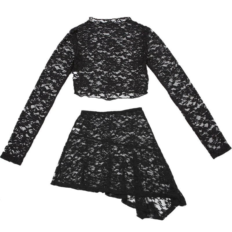 Floral Lace Matching Set Asymmetric Skirt and Blouse | Matching Sets