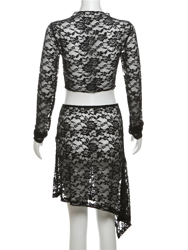 Floral Lace Matching Set Asymmetric Skirt and Blouse | Matching Sets