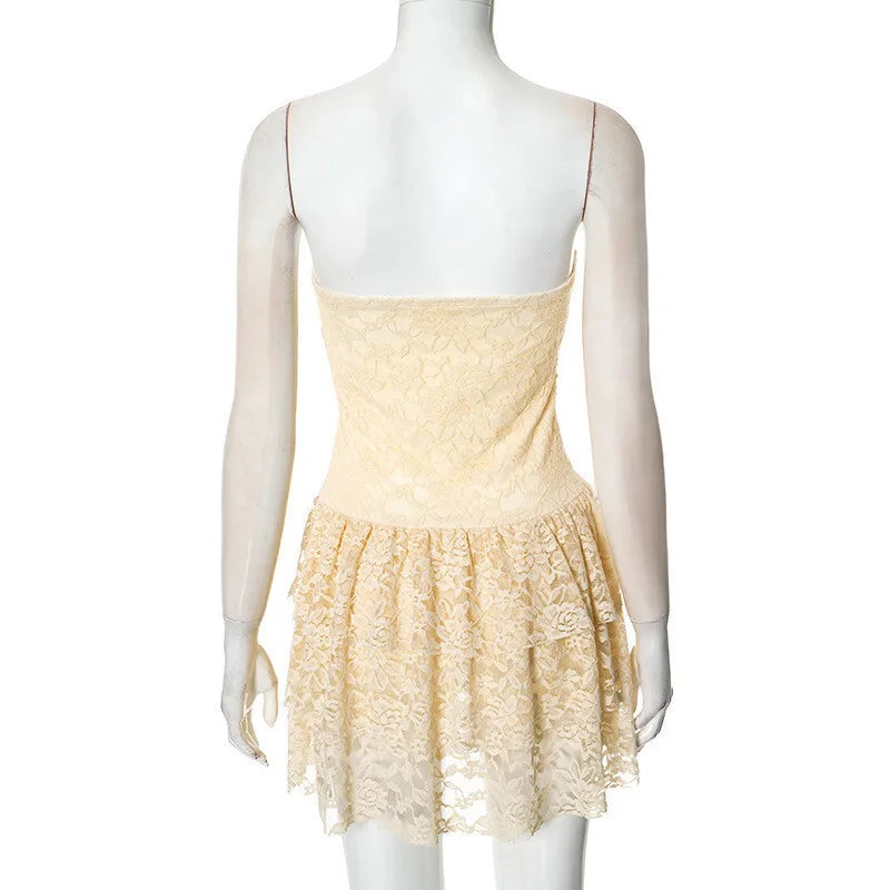 Yellow Strapless Lace Dress for Clubbing | Tube Dresses