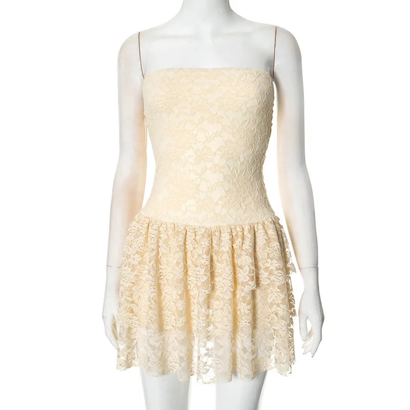 Yellow Strapless Lace Dress for Clubbing | Tube Dresses