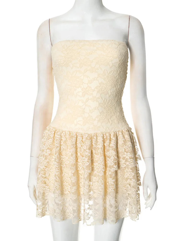 Yellow Strapless Lace Dress for Clubbing | Tube Dresses