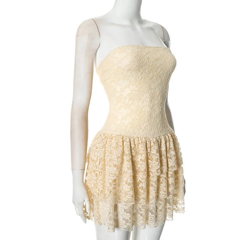 Yellow Strapless Lace Dress for Clubbing | Tube Dresses