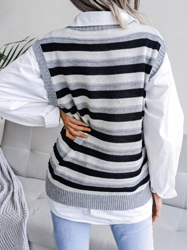 Casual Stripe Knit Sleeveless Vest for Women | Sweater Vests