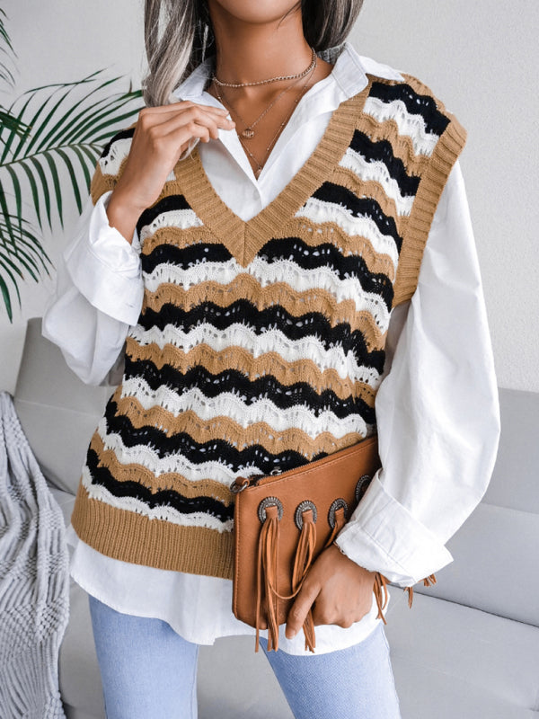 Casual Stripe Knit Sleeveless Vest for Women | Sweater Vests