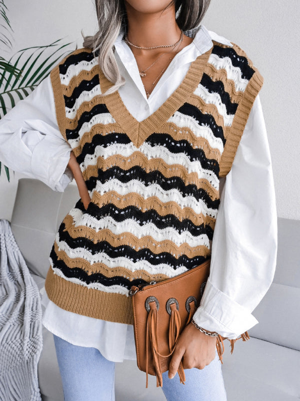 Casual Stripe Knit Sleeveless Vest for Women | Sweater Vests