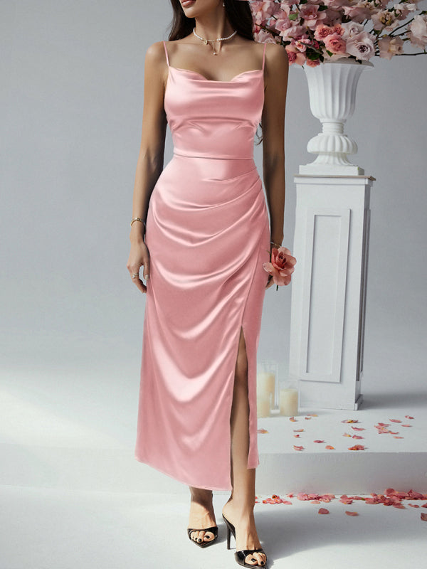 Classic Bridesmaid Satin Dress in Pink