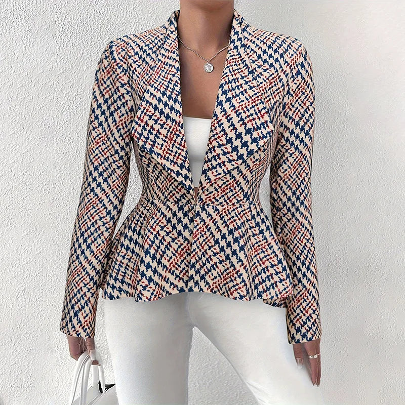 Houndstooth Peplum Jacket for Women