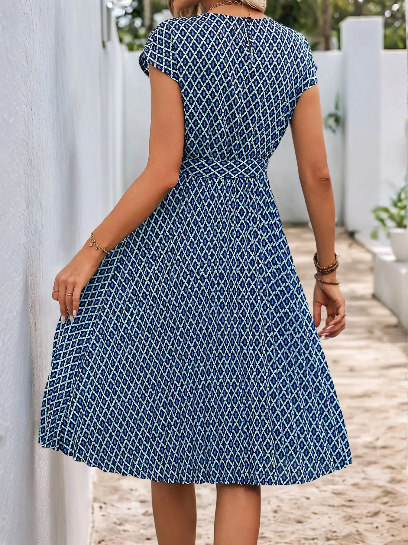 Women's Belted Geometric Knee-Length Dress | Casual Dresses