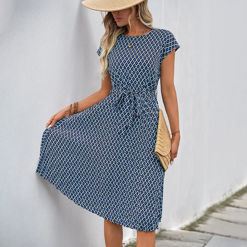 Women's Belted Geometric Knee-Length Dress | Casual Dresses